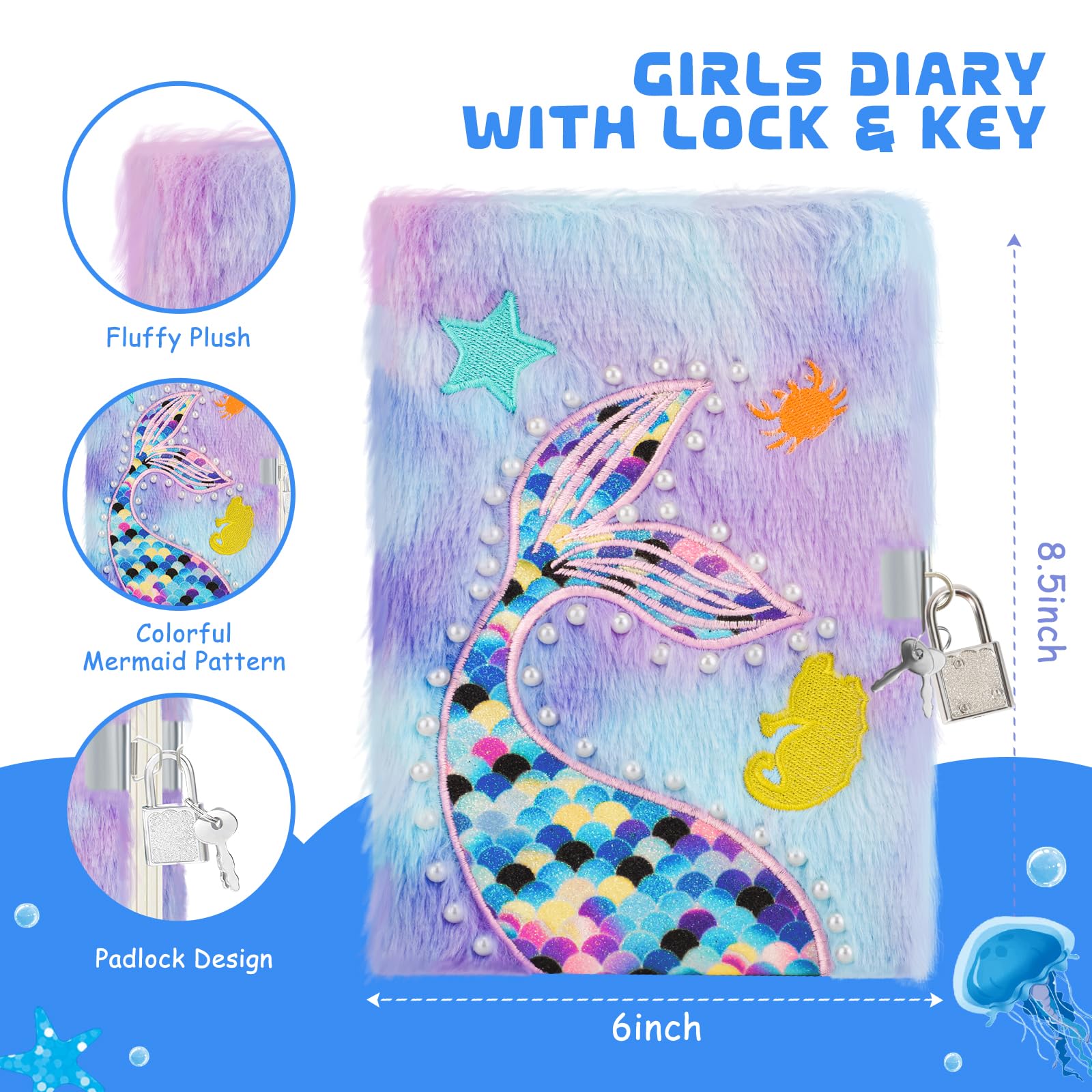 homicozy Mermaid Diary 160-lined pages for journaling and drawing