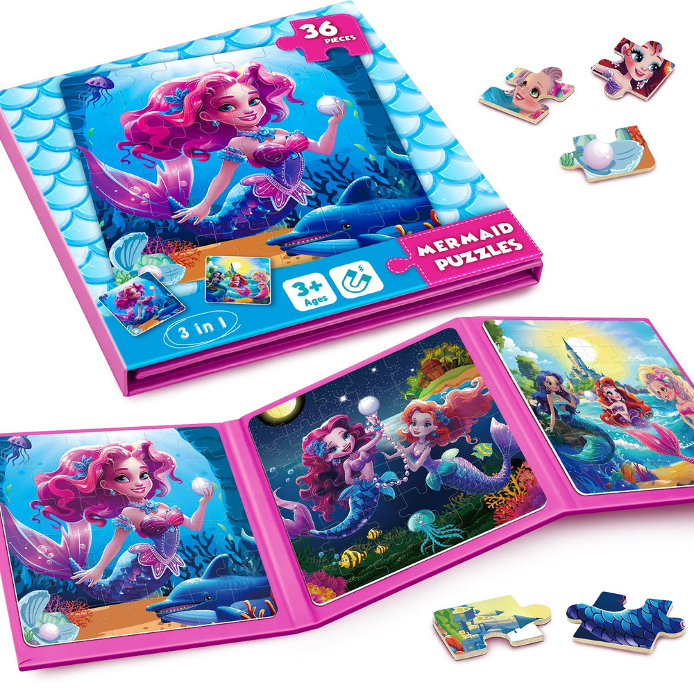 Homicozy mermaid magnetic puzzles 36-piece set for kids 3-8, fostering creativity during play.