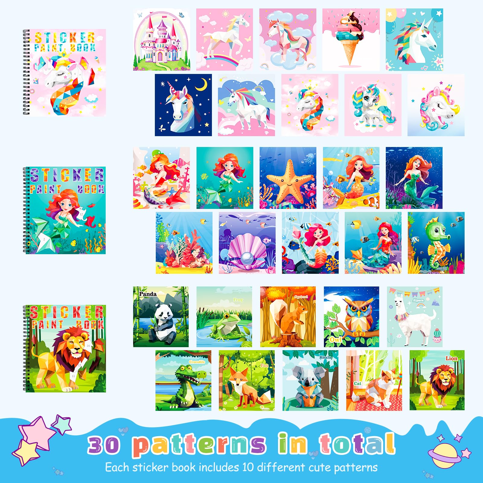 Homicozy mermaid sticker paint book page invites colorful assembly.