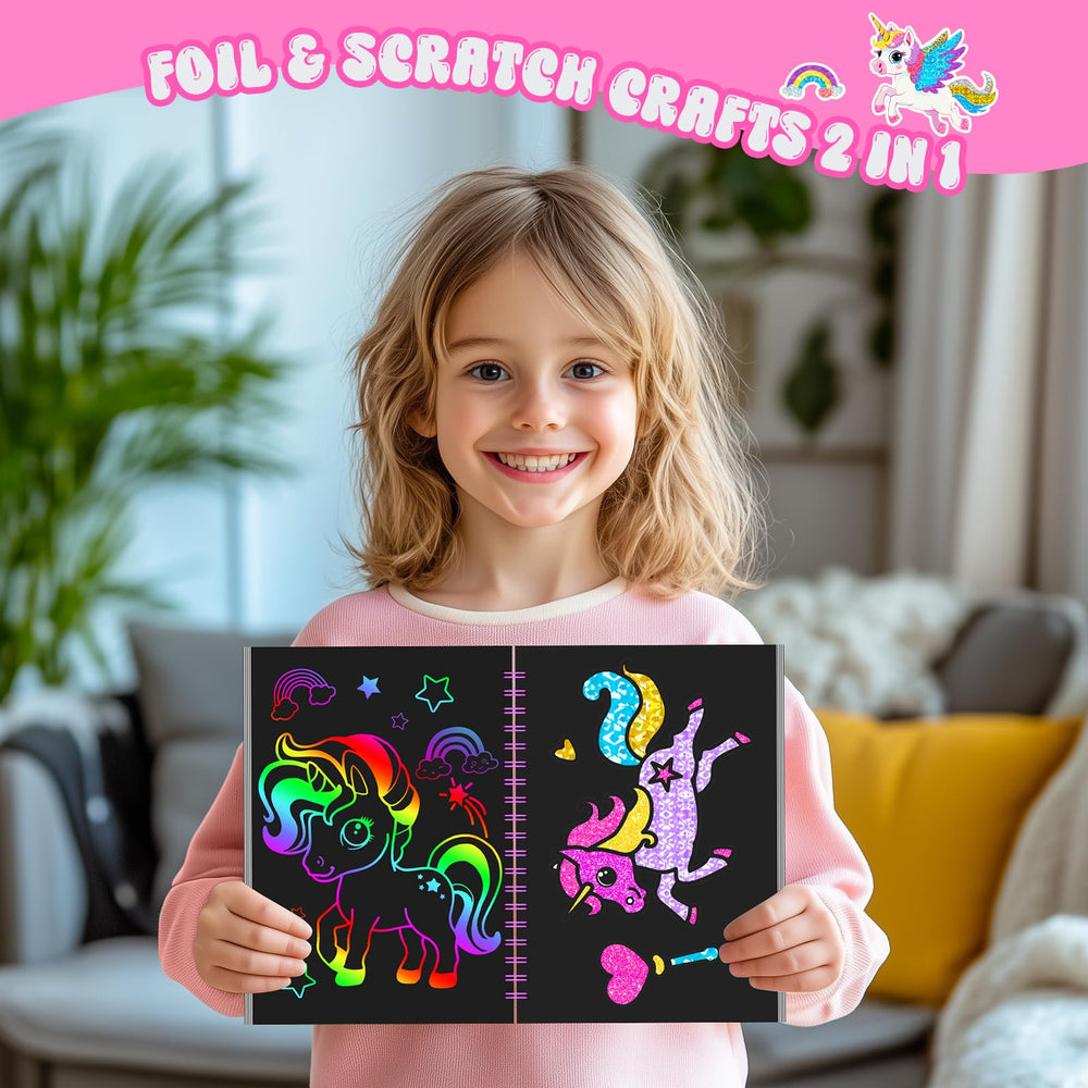 Homicozy Rainbow Scratch Art Pages: scratch patterns become vivid rainbow art.