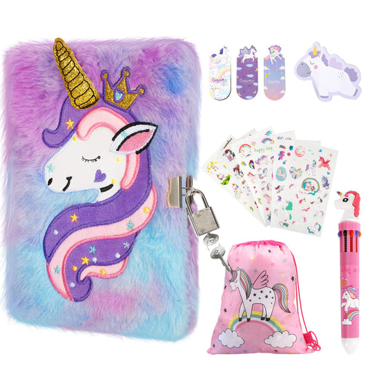 Homicozy Unicorn Diary with soft fuzzy cover and tie-dye colors for playful writing.