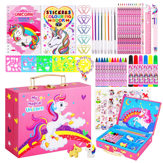 Homicozy unicorn storage box keeps art supplies organized for kids.