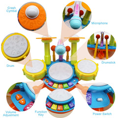 Homily drum set with LED lights engage toddlers during play.