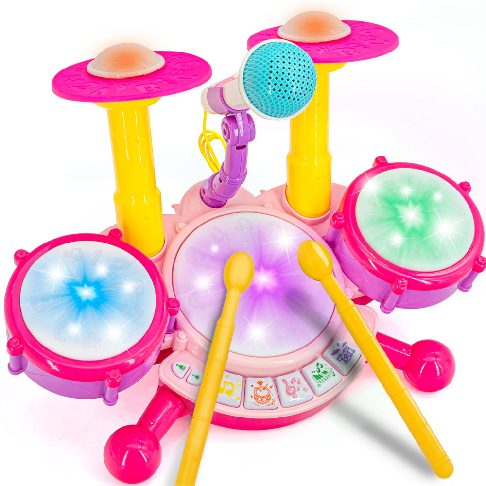 Homily pink drum set for girls invites imaginative play and early rhythm exploration.