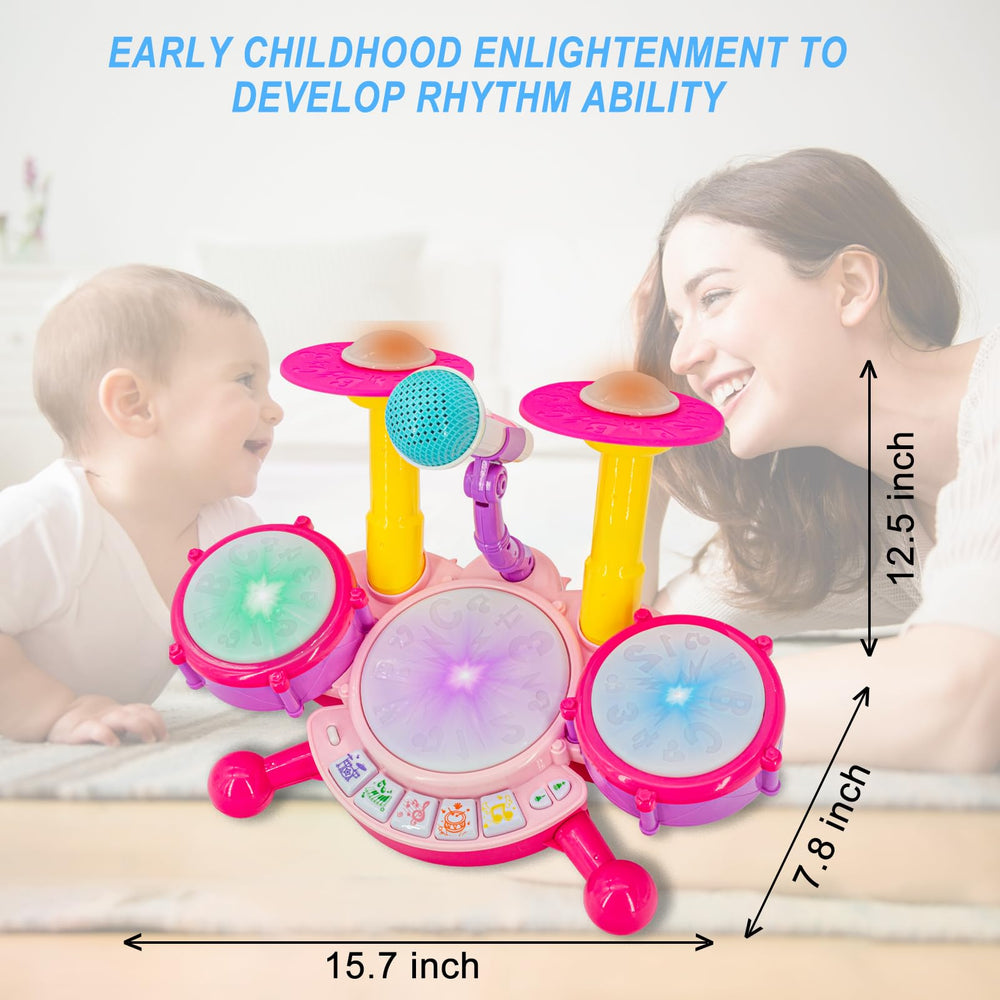Homily pink drum set includes multiple songs and sound effects to spark creativity.