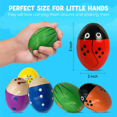 Homily wooden egg shaker with red polka dot invites playful music and focus.