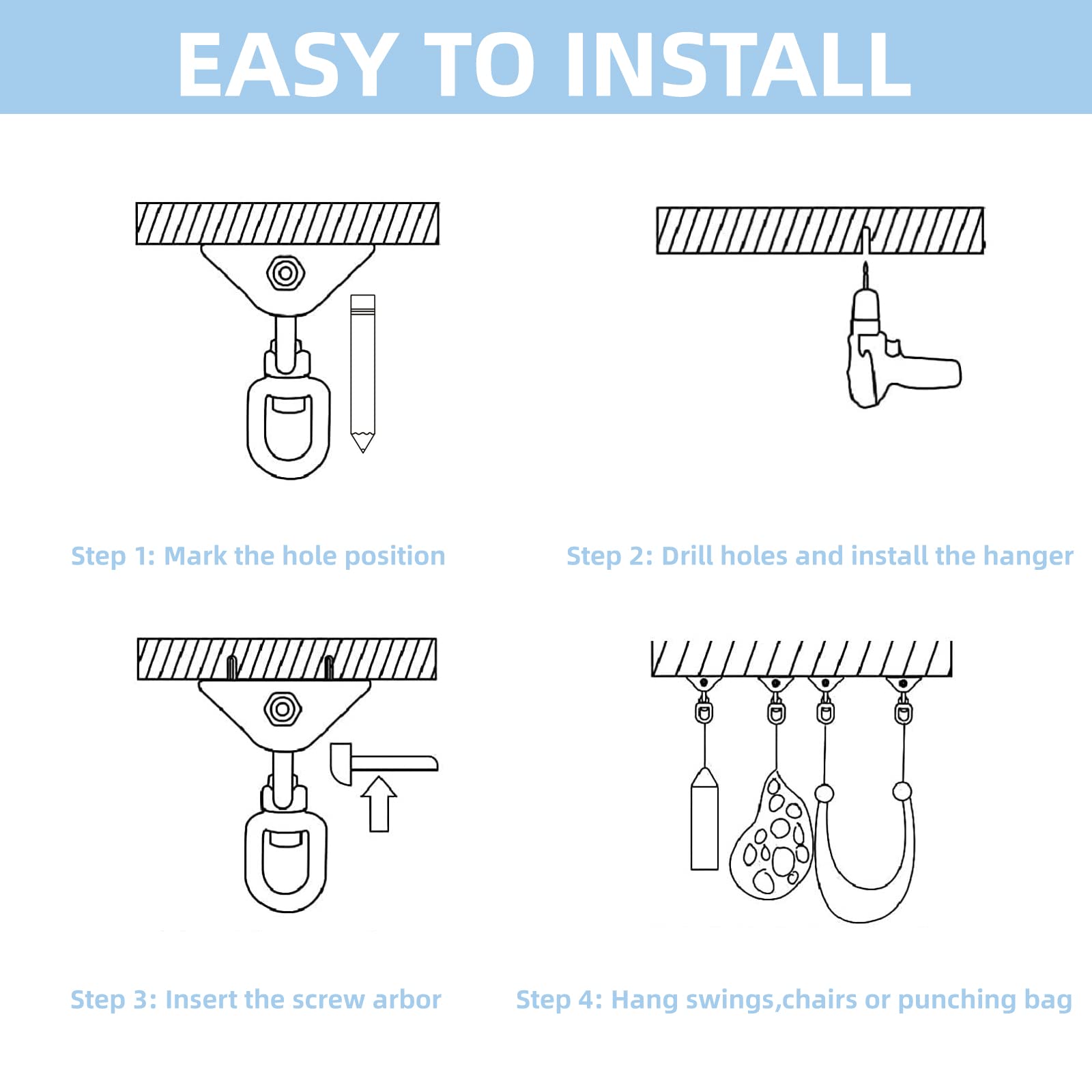 Includes M8 carabiner and mounting screws for secure setup