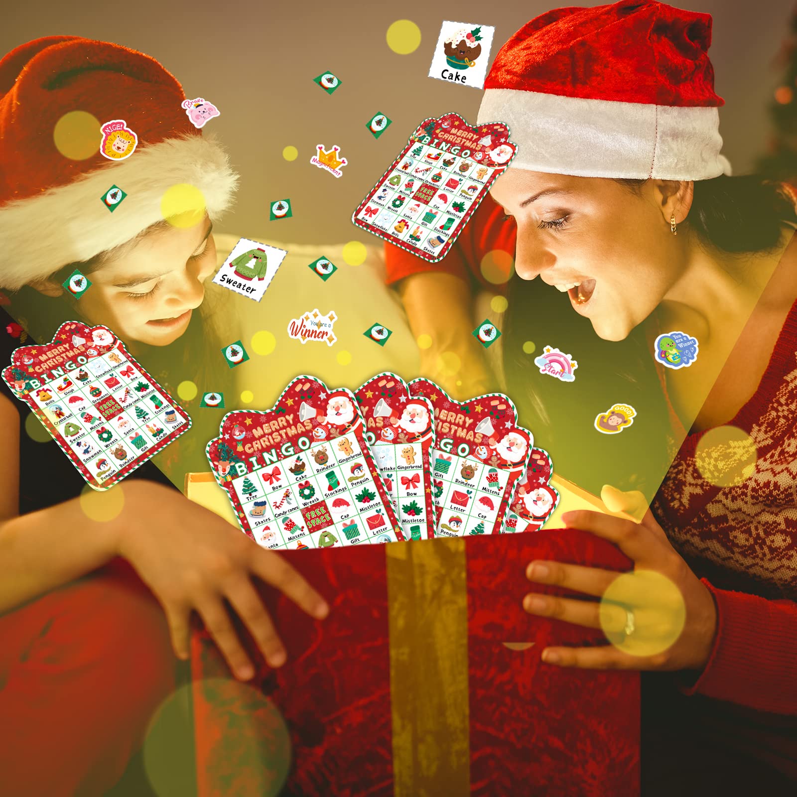 HomSeon Christmas Bingo easy-cut dotted lines help neat chip preparation.