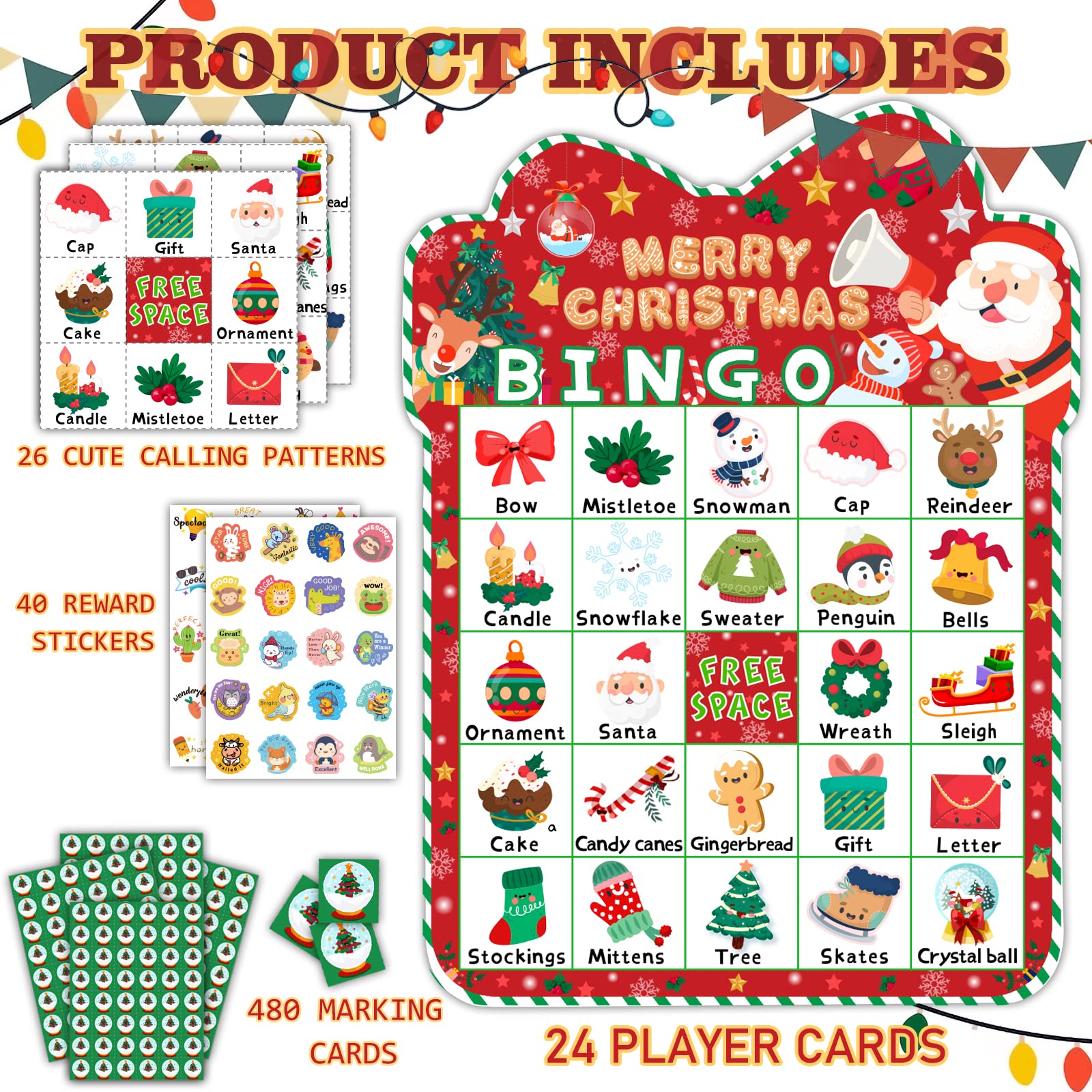 HomSeon Christmas Bingo player cards showcase colorful patterns for inclusive family play.