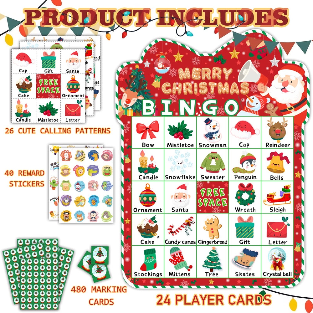 HomSeon Christmas Bingo player cards showcase colorful patterns for inclusive family play.