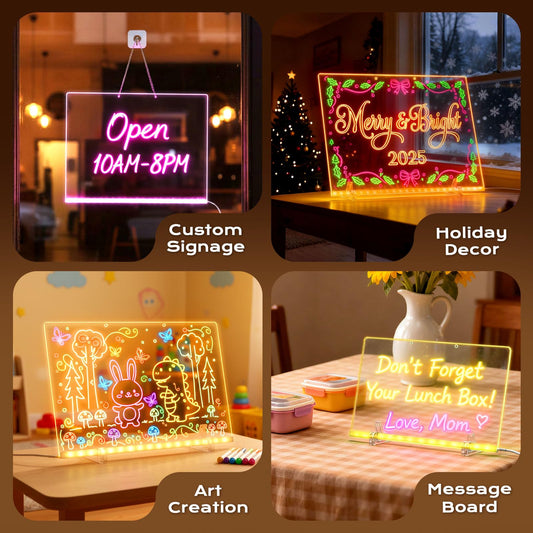 Homsoil LED note board 12×8 size on a desk for quick reminders.