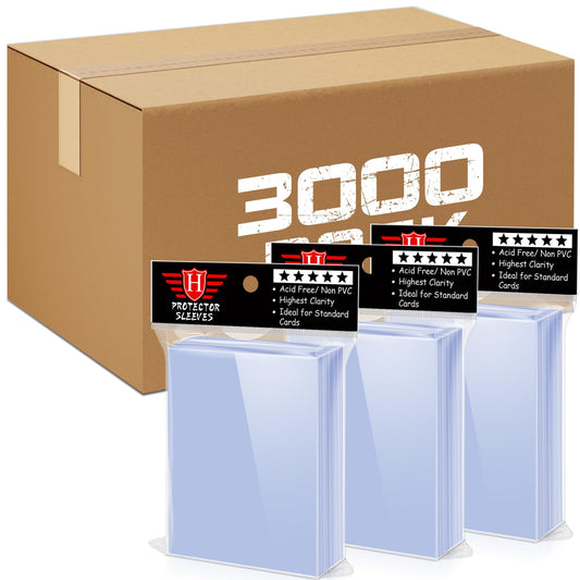 Homthy 3000-count card sleeves package provides durable protection for trading cards.