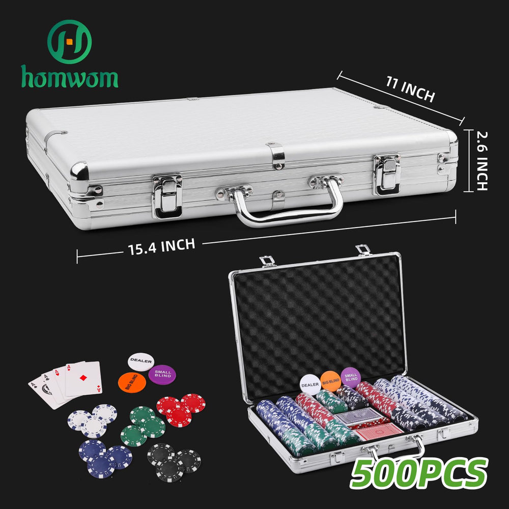Homwom 500pcs colorful chip stack displayed for visual table appeal