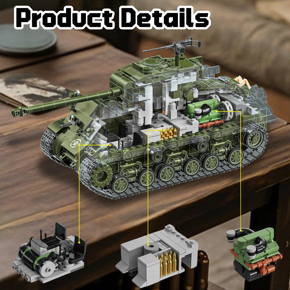 Honchoes M4 Sherman tank turret rotates 360 degrees for dynamic posing.