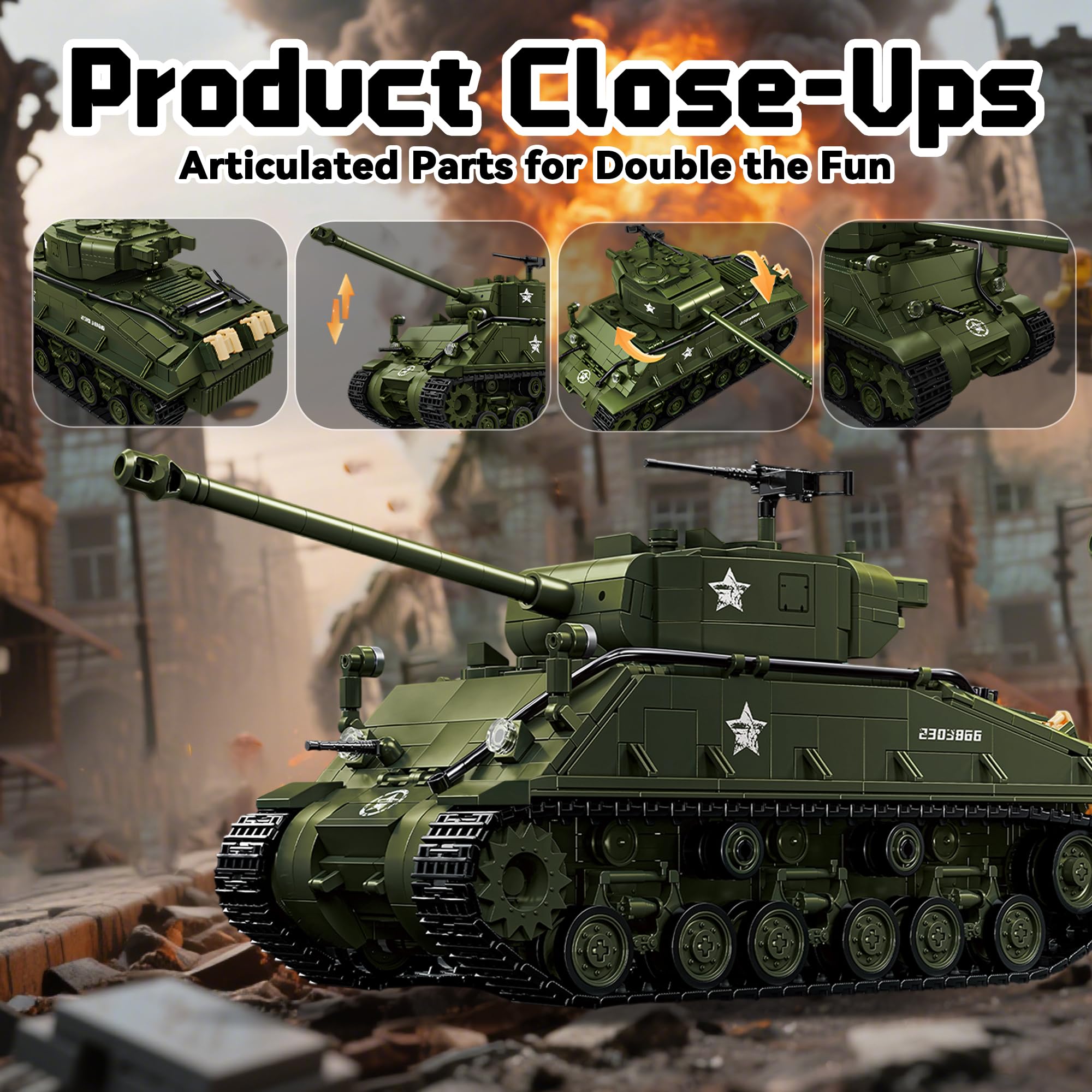 Honchoes M4 Sherman tank crew figures included for lifelike scenes.