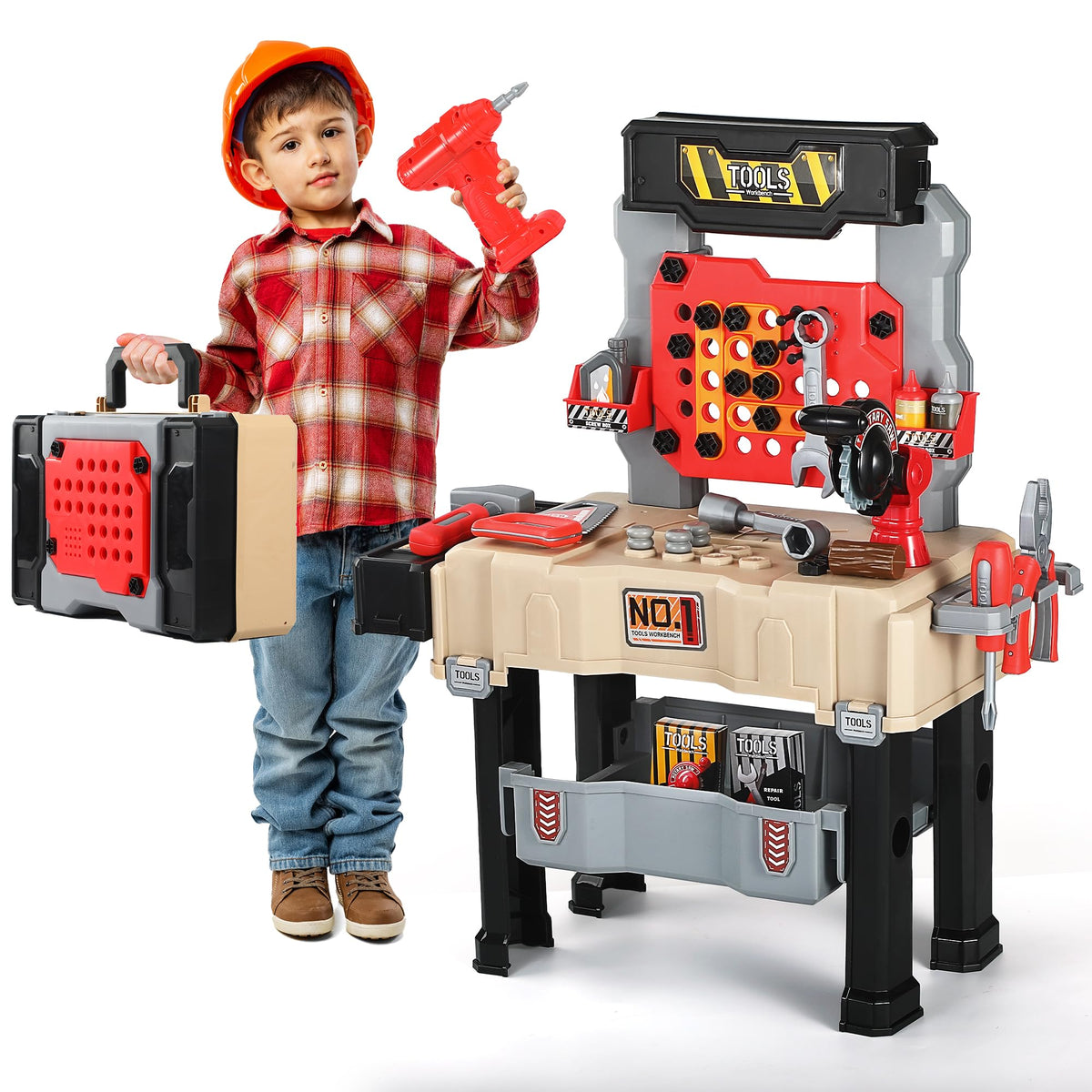 Honeystar Kids Tool Bench with 65 pieces for imaginative construction play.