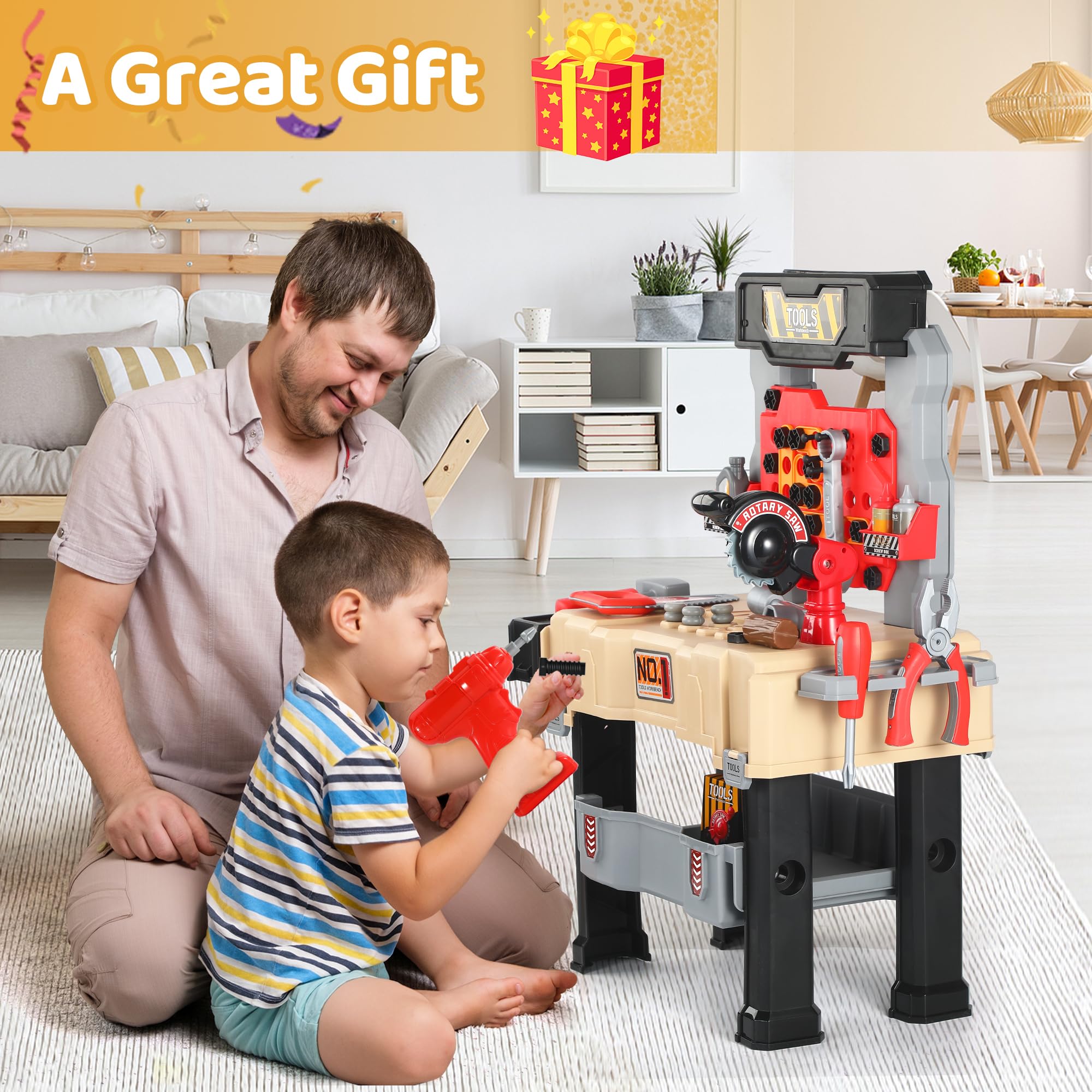 Honeystar large storage tray keeps tools organized for tidy pretend workshops.