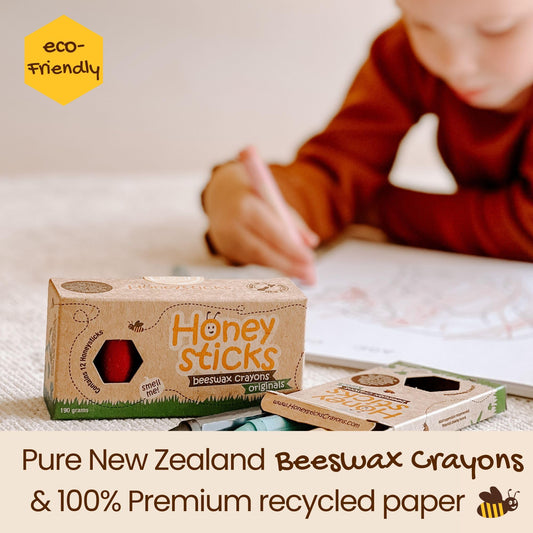 Honeysticks chubby ergonomic crayons provide easy grip for tiny hands.