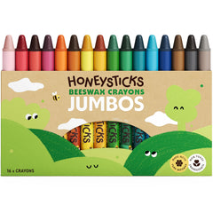 Honeysticks Jumbo Crayons 16-pack color swatches for vibrant kid artwork.