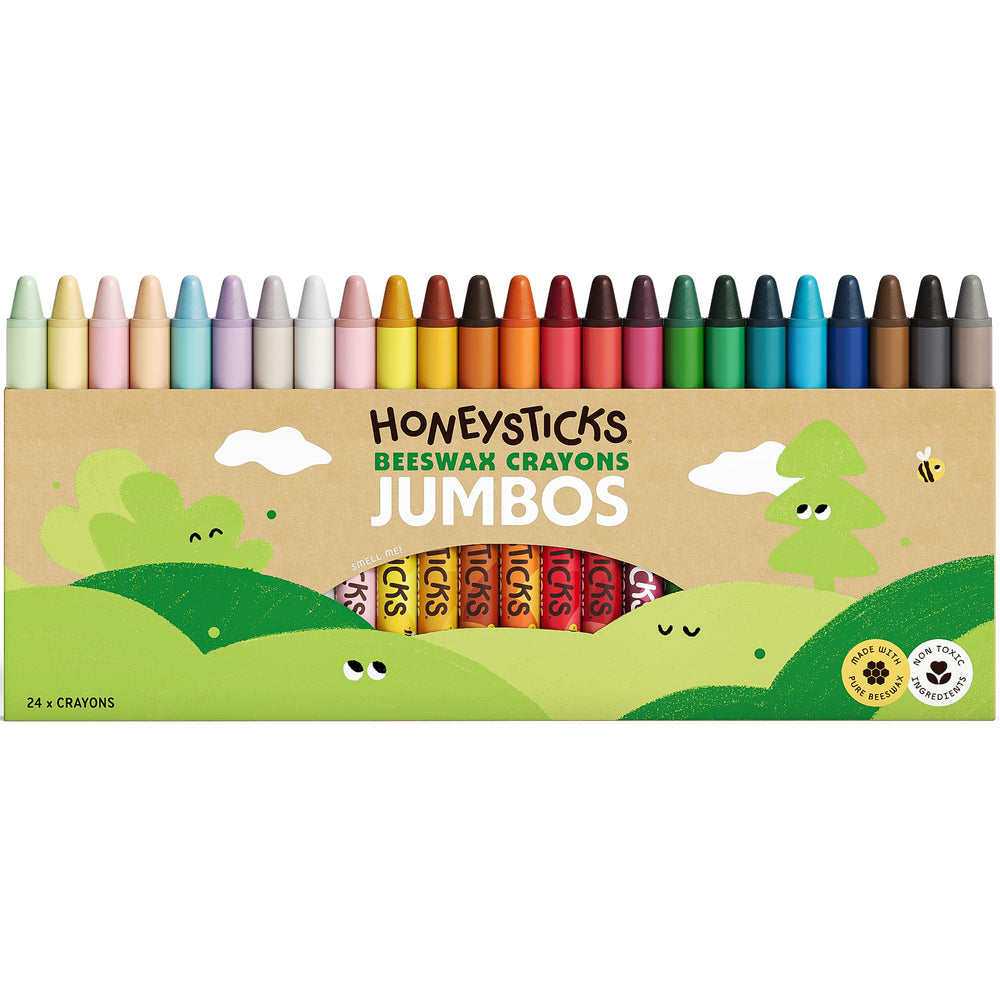Honeysticks Jumbo Crayons 24-pack in pure beeswax colors for vibrant, smear-free art.