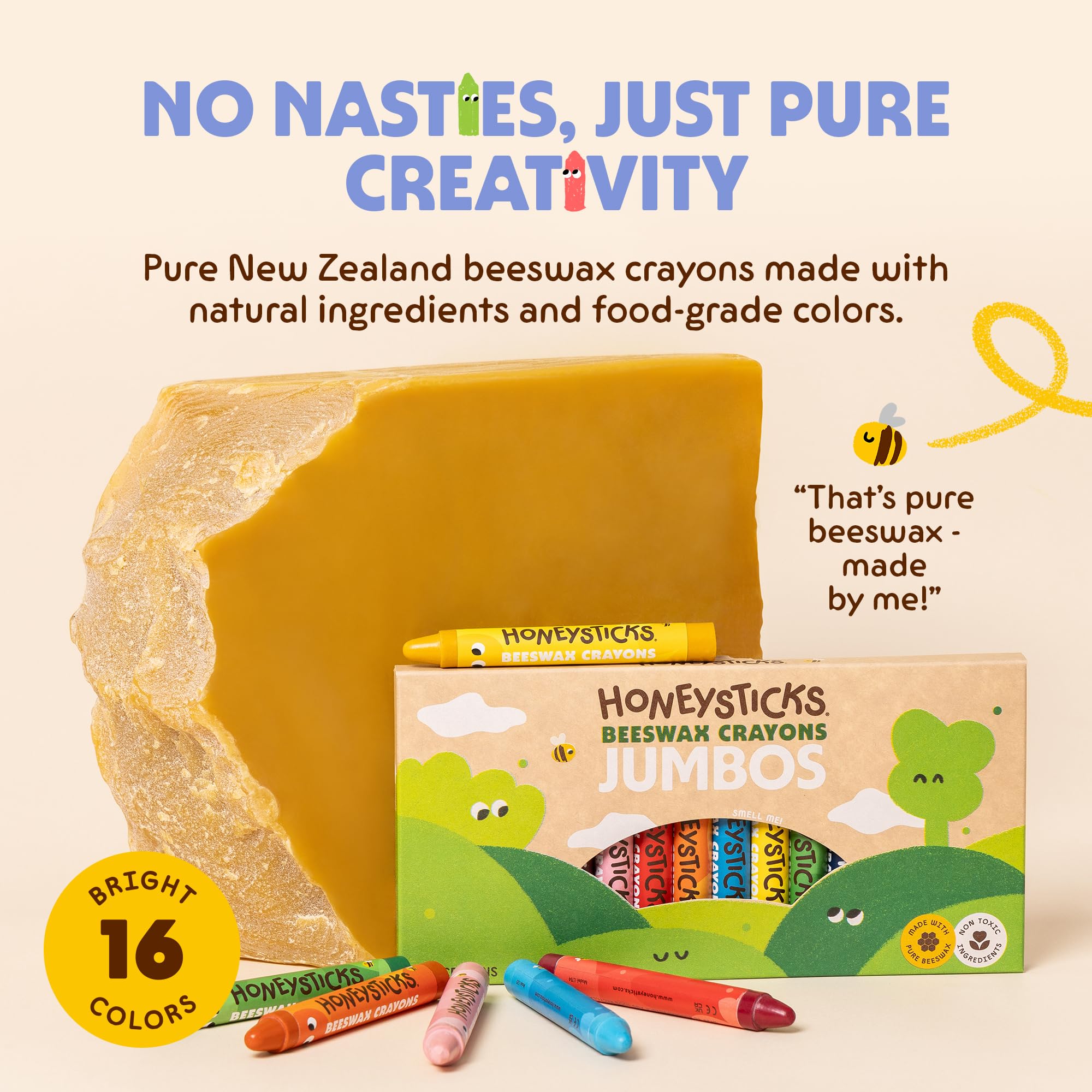 Honeysticks Jumbo Crayons large grip for easy handling by kids.