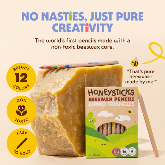 Honeysticks triangle shape close-up highlighting ergonomic grip for early writers