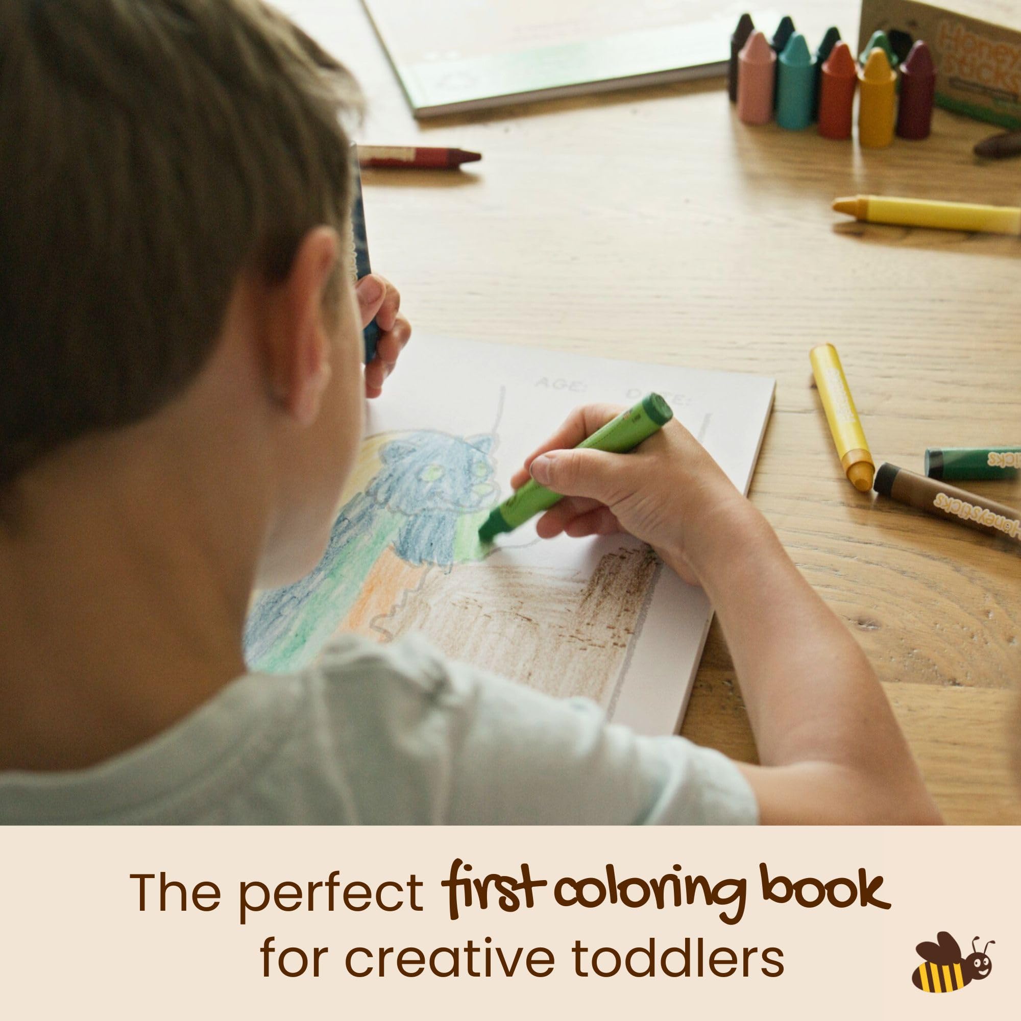 Honeysticks My First Coloring Book includes space for name and age for personalization.
