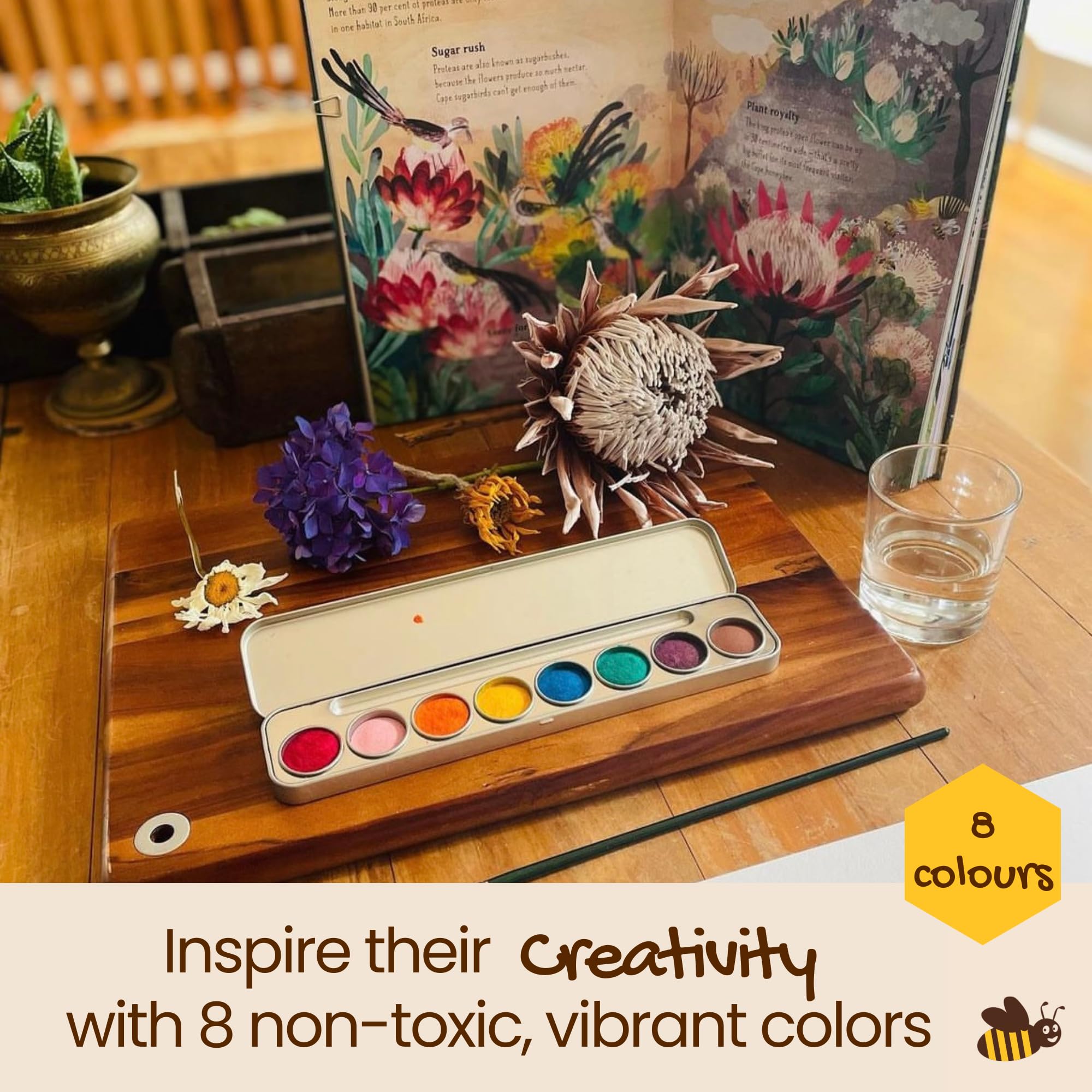 Honeysticks non-toxic paints in a recyclable tin for safe crafts.