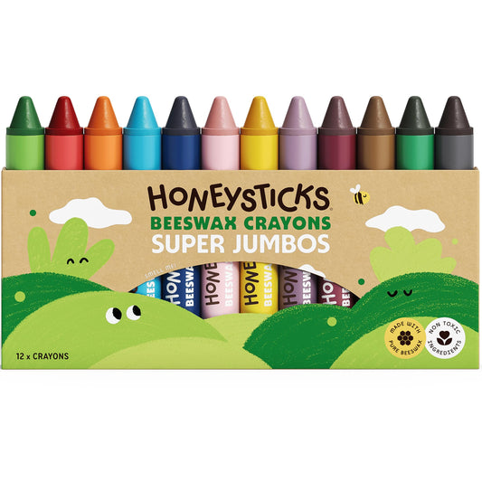 Honeysticks Super Jumbo Crayons 12 colors for easy grip and bold drawings.
