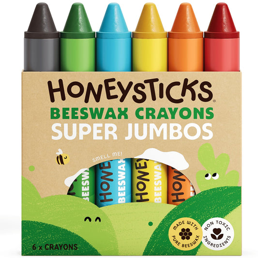 Honeysticks Super Jumbo Crayons color palette with six vibrant hues for kids' art
