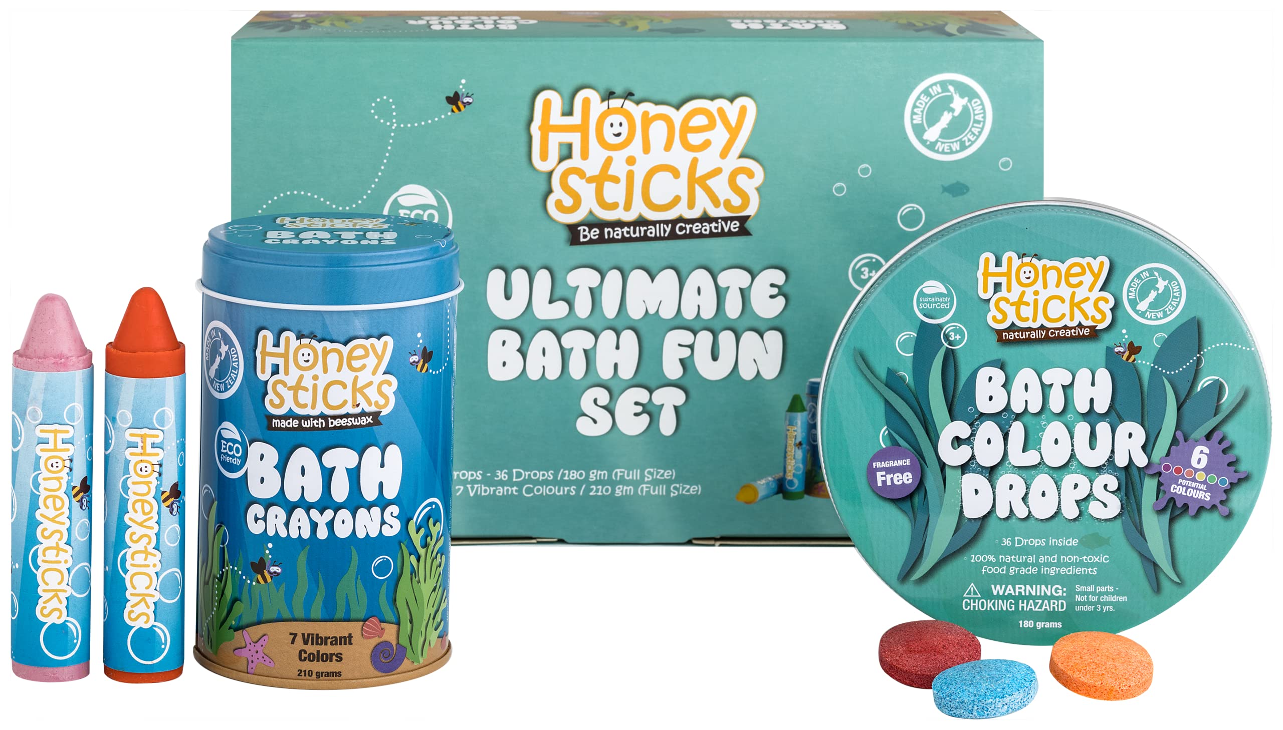Honeysticks Ultimate Bath Fun Set packaging shown as a gift-ready tin.