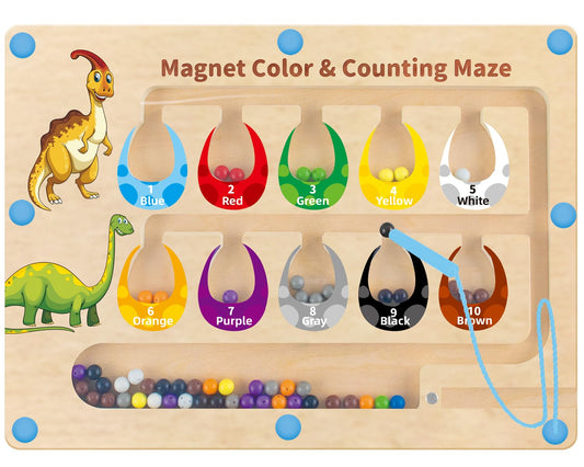 Hongid dinosaur magnetic maze setup on board enhances color recognition and number tracking