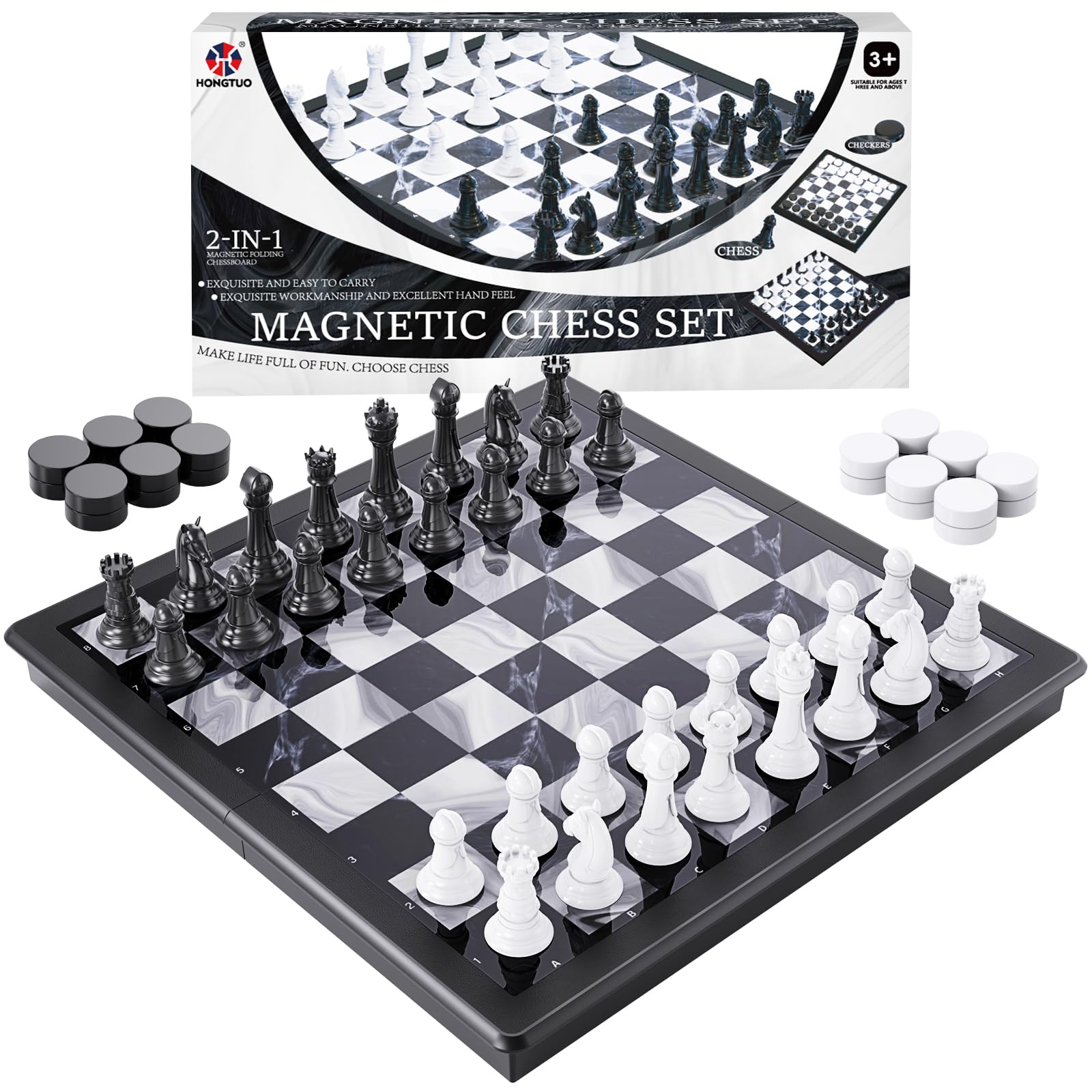 Hongtuo 2-in-1 chess-checkers board open for quick, two-game play.