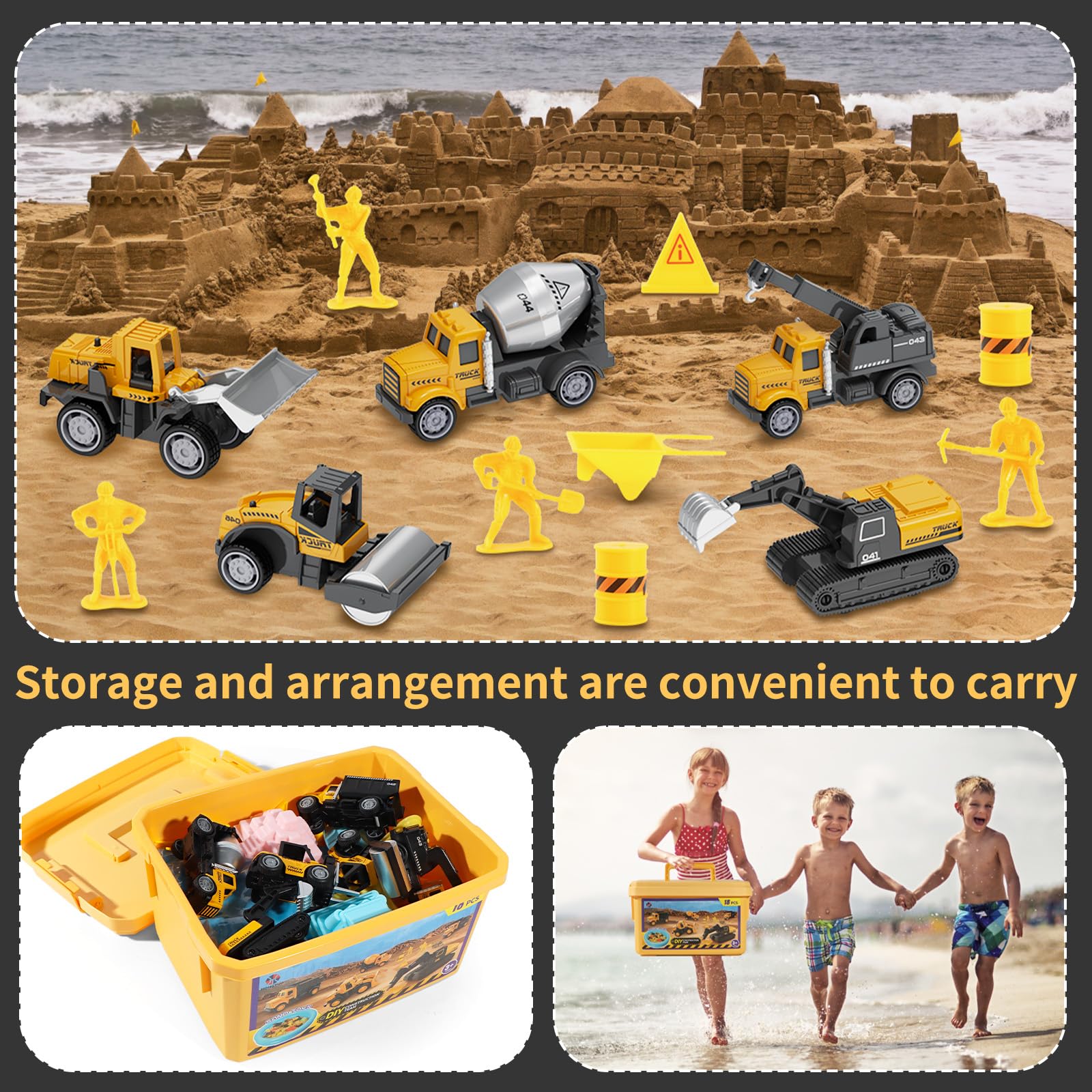 Hongtuo Play Construction Sand Kit storage box helps organize after play.