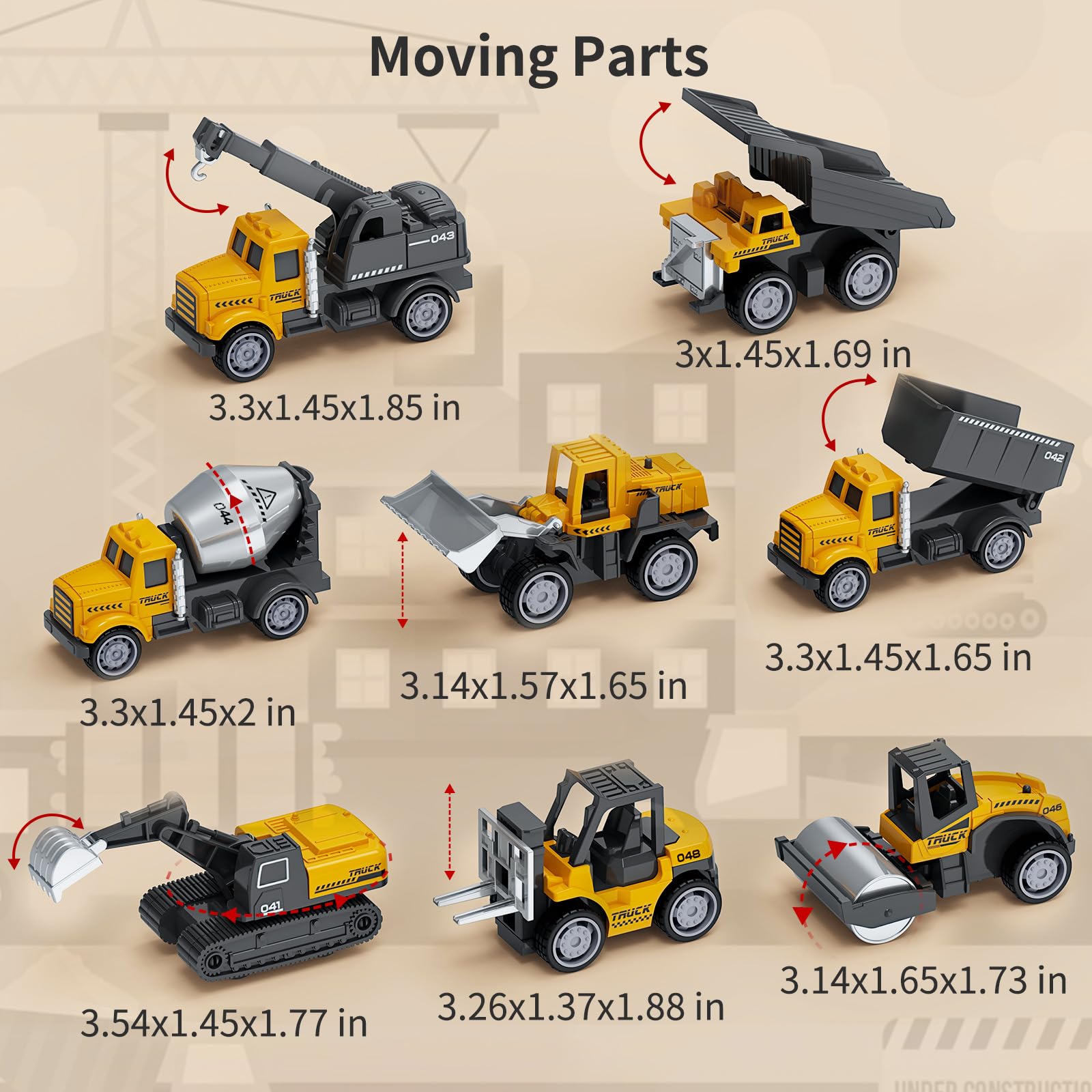 Hongtuo Play Construction Sand Kit alloy vehicles show movable parts for hands-on learning.