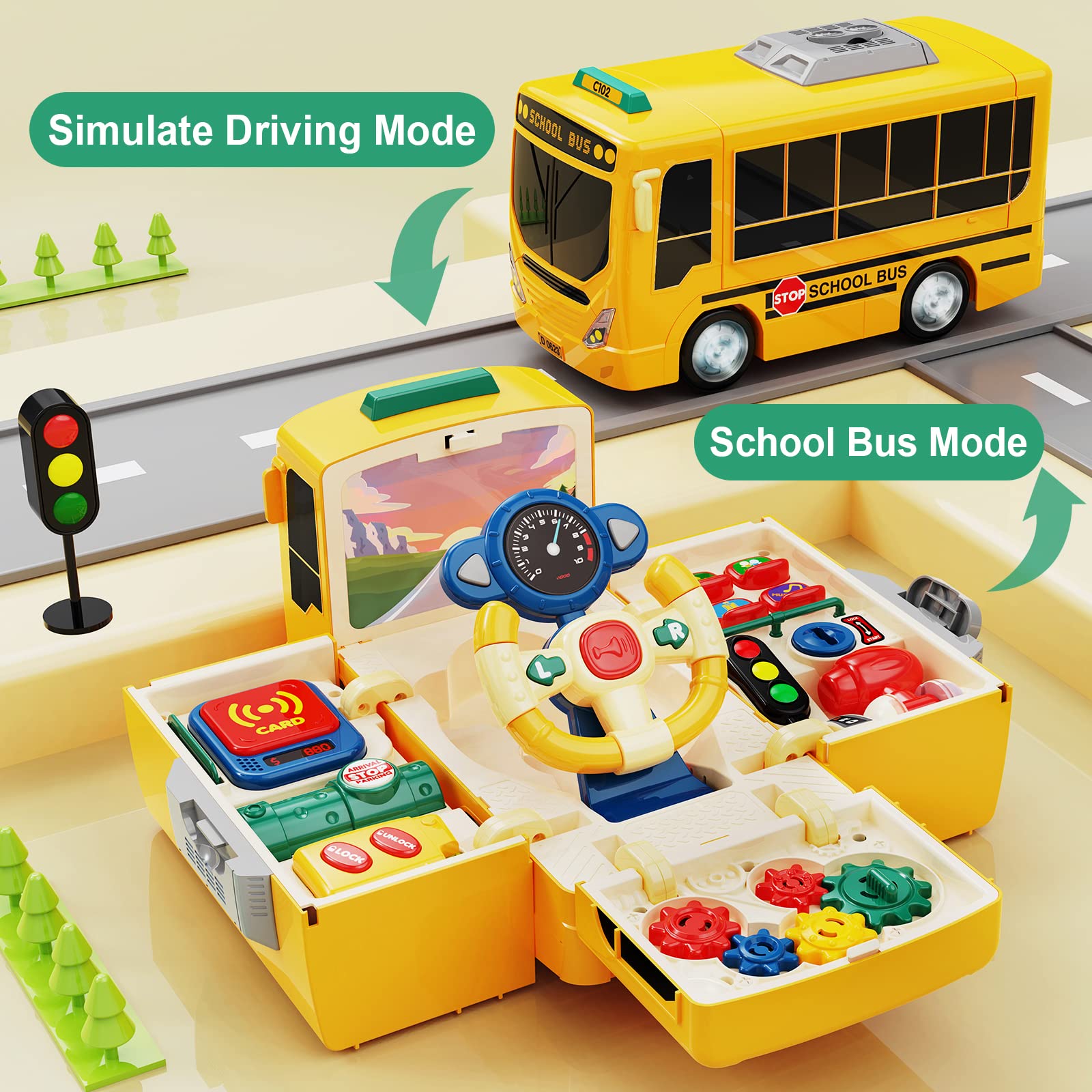 HONGTUO bus toy steering wheel for realistic left and right turns.
