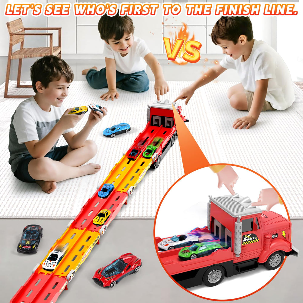 HONGTUO truck with 55-inch extended race track for spacious, immersive racing.