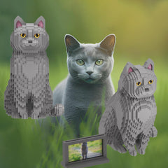 HONLANCH blue shorthair cat micro blocks display size ideal for shelf placement.