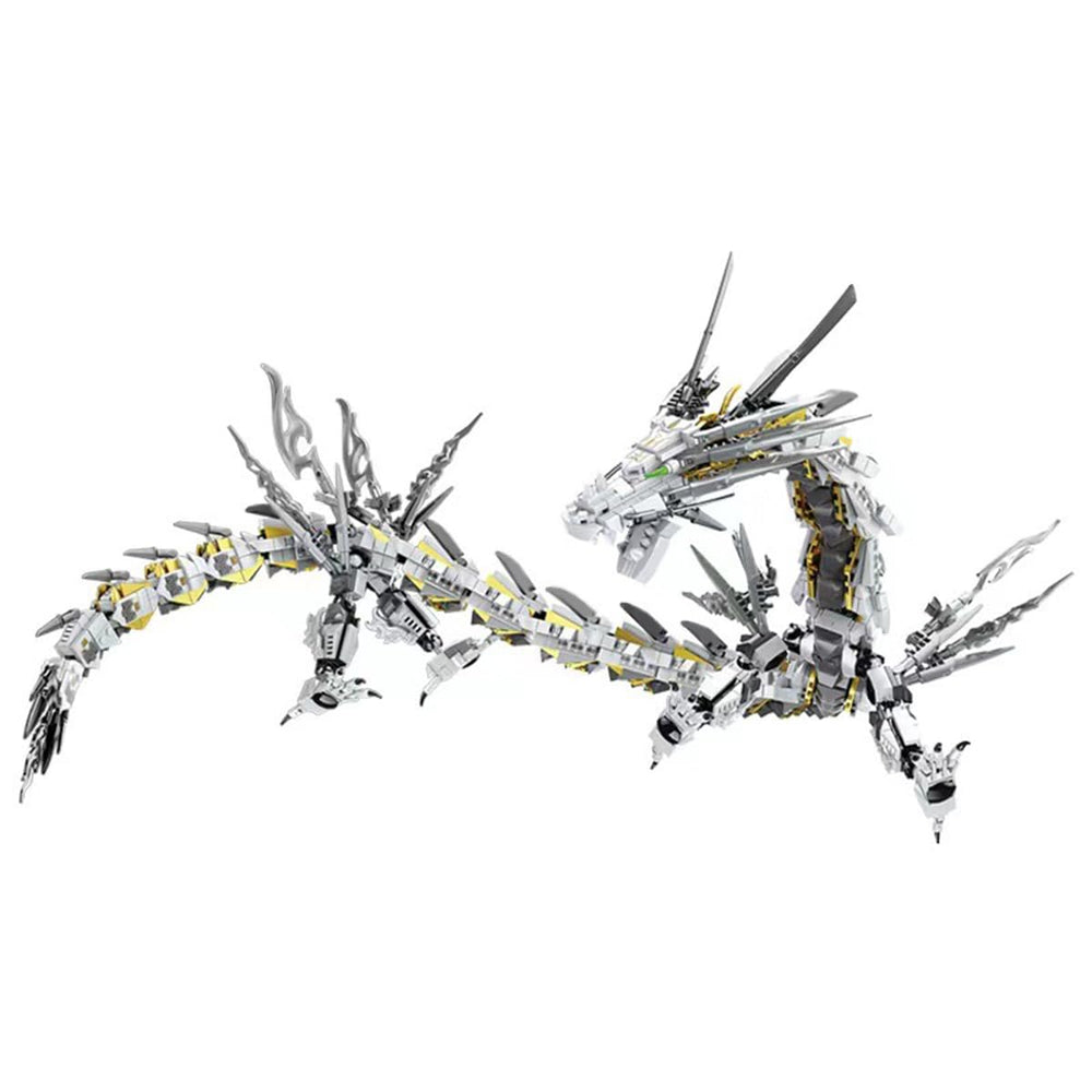 HONLANCH Dragon Series White Mechanical Hurricane Dragon assembly shows intricate brick connections for immersive building