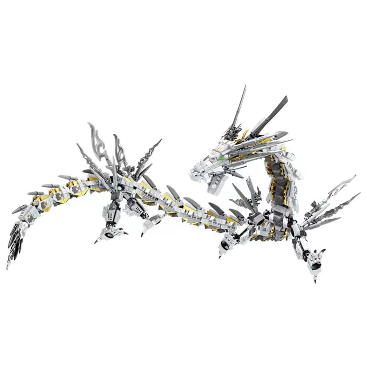 HONLANCH Dragon Series White Mechanical Hurricane Dragon assembly shows intricate brick connections for immersive building