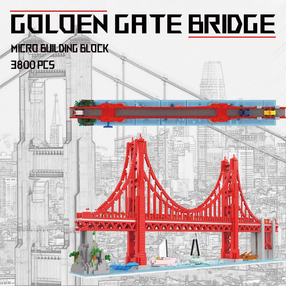 HONLANCH Golden Gate Bridge micro blocks with boats detail enhance realism in dioramas.
