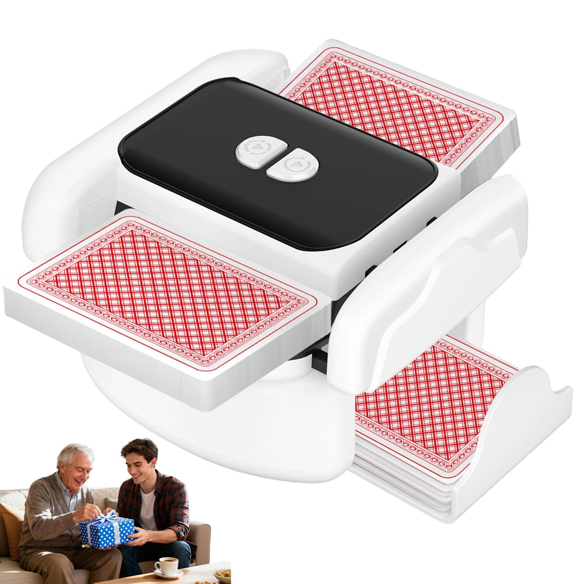Honlunu automatic card shuffler in one touch shuffle mode for fast play.