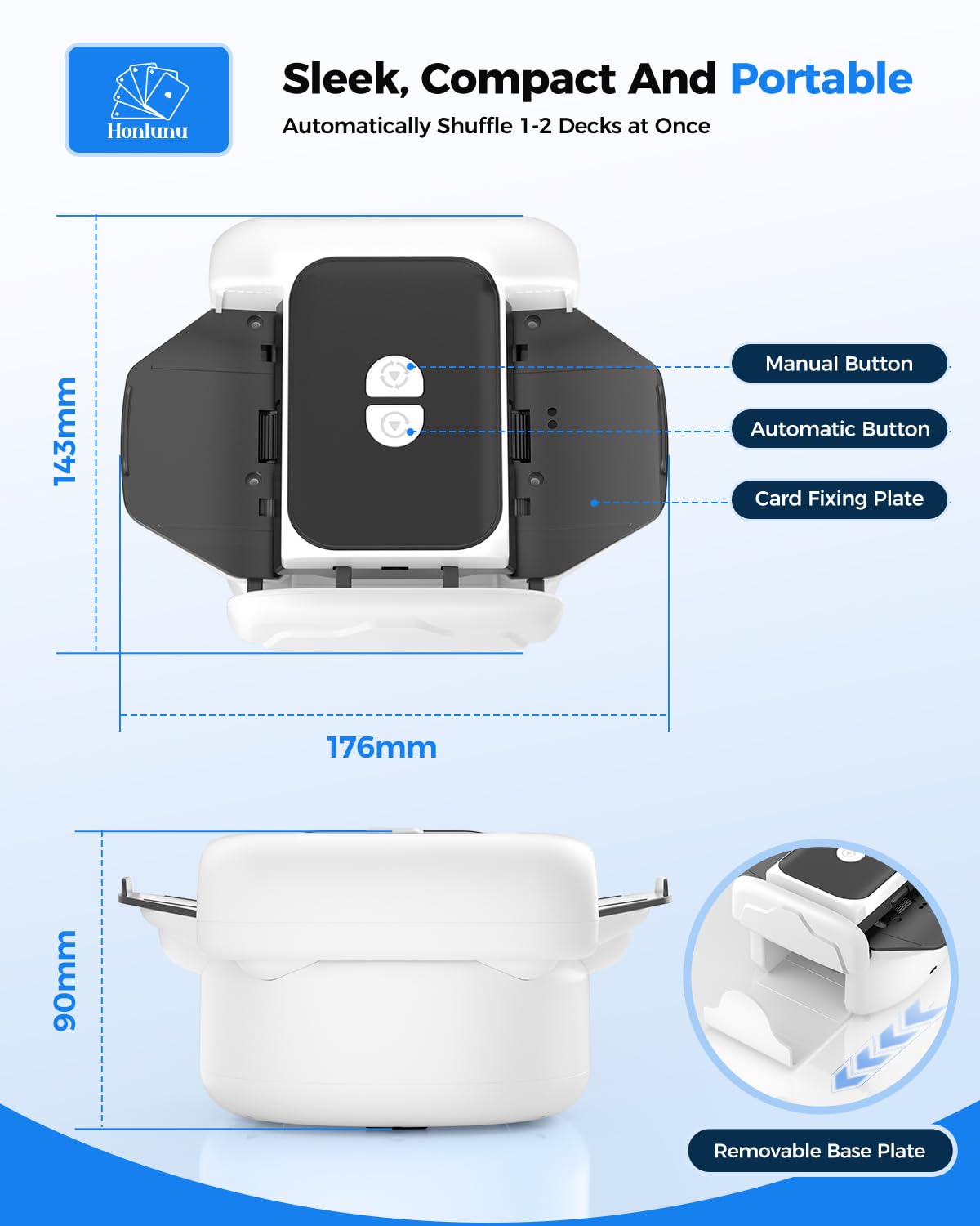 Honlunu shuffler USB C charging for convenient recharging.