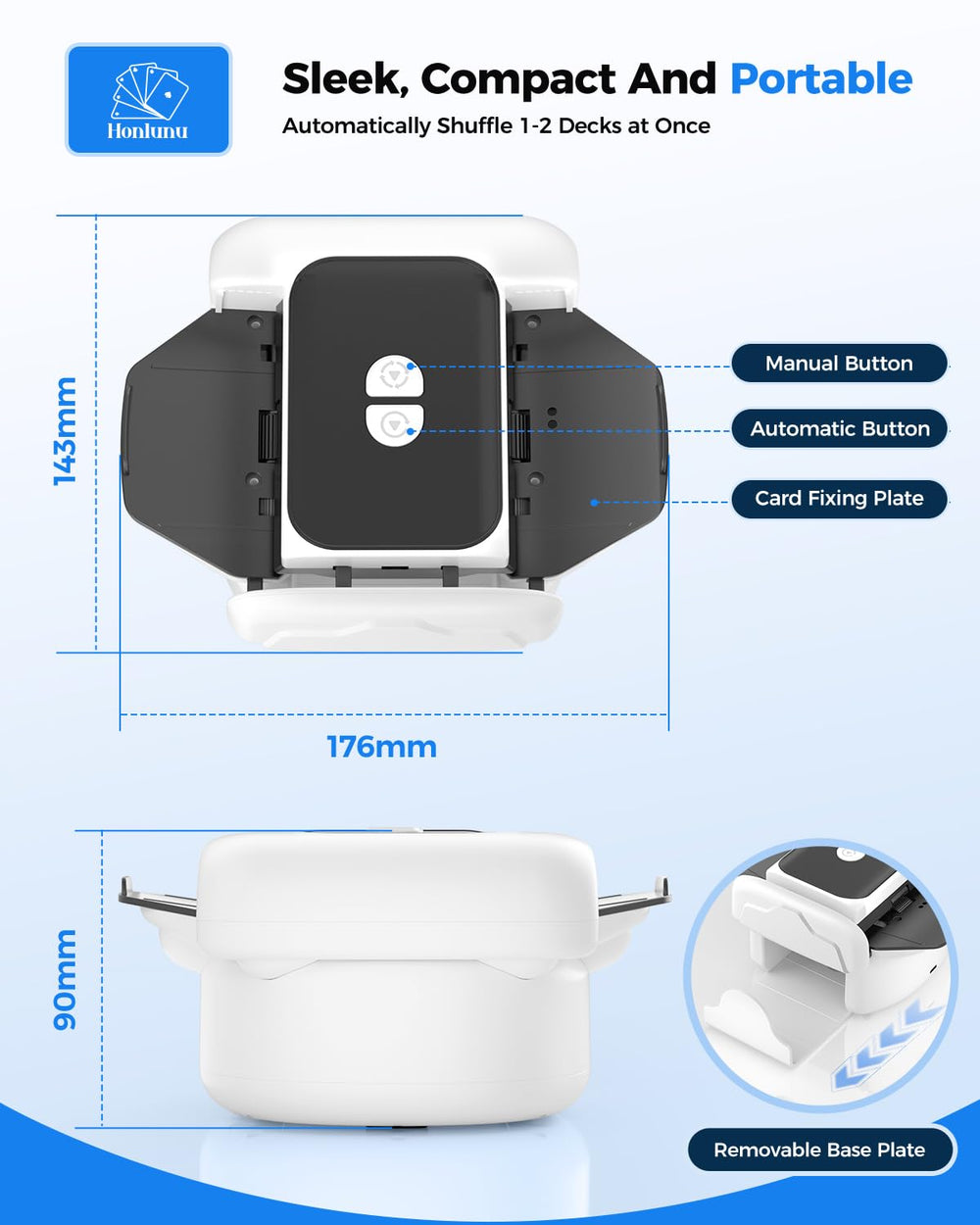 Honlunu shuffler USB C charging for convenient recharging.