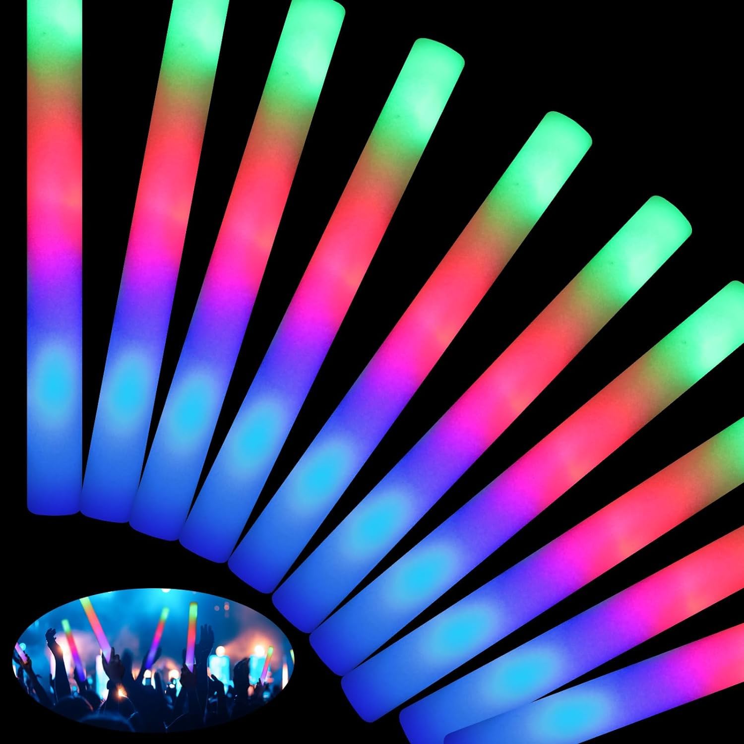 HONLYNE 46 PCS foam glow sticks pack front view showcasing vibrant colors for parties