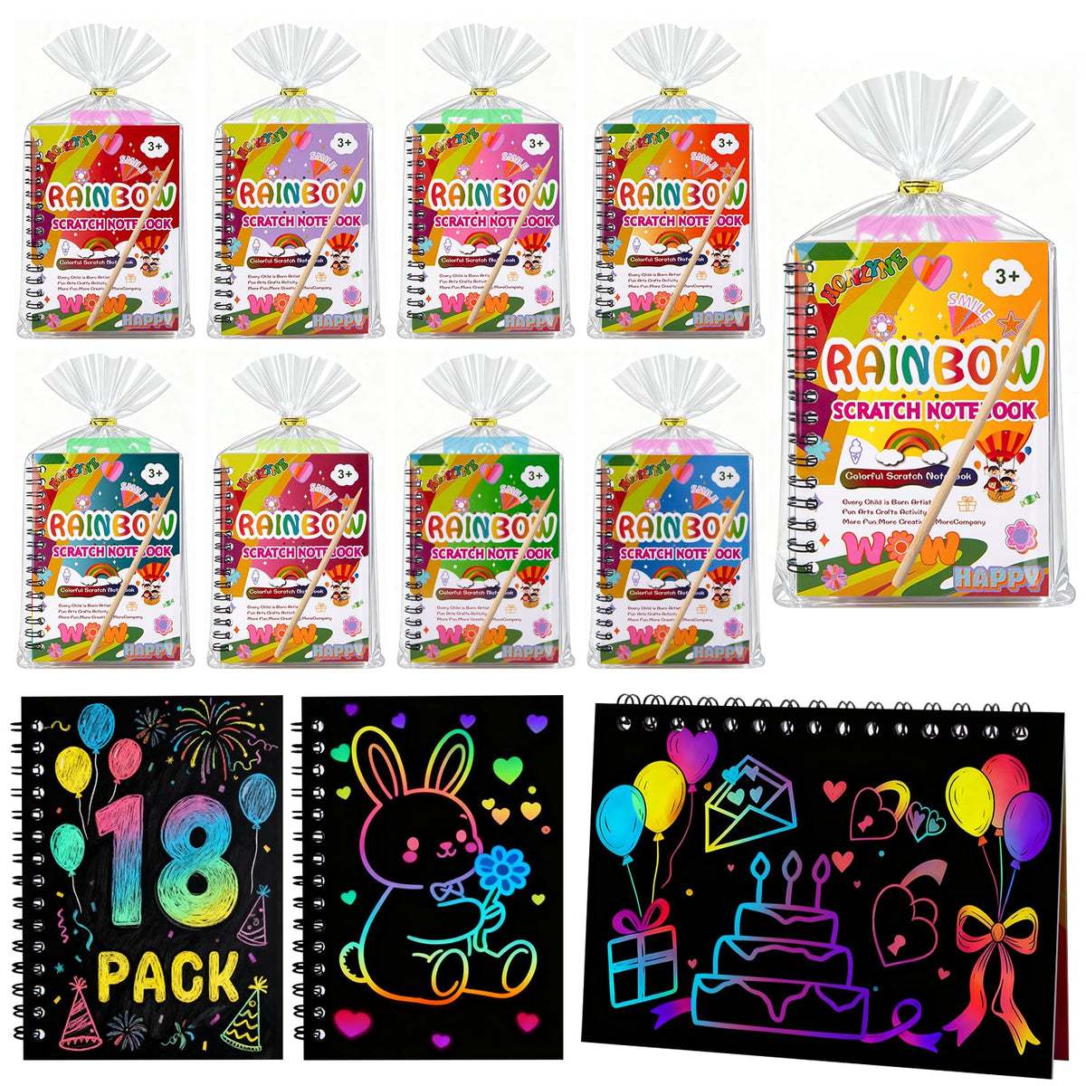 HONLYNE Rainbow Scratch Art Notebook revealing vibrant colors for creative play