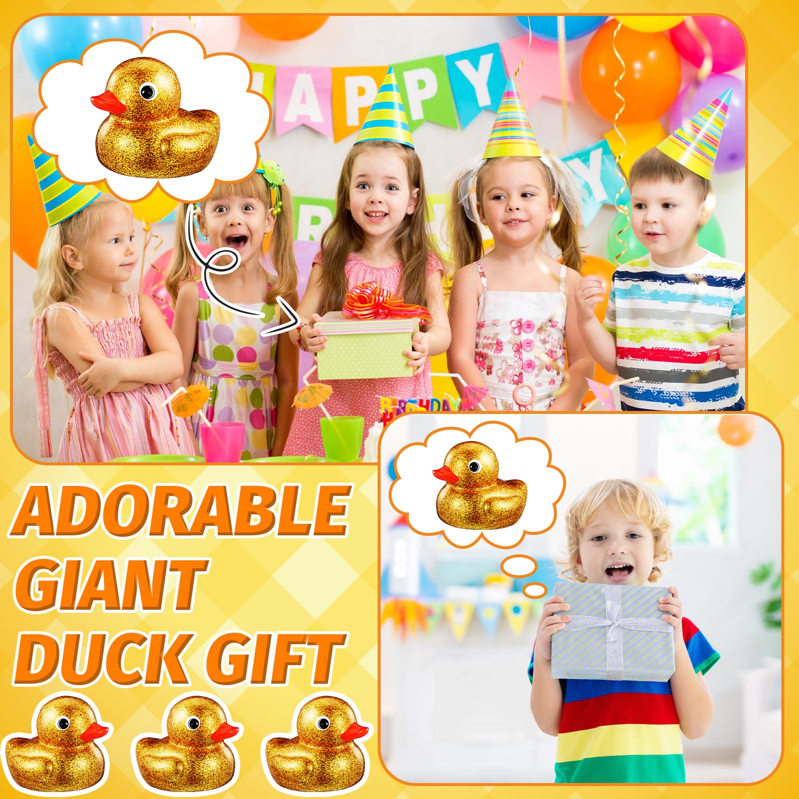 Gold glitter duck decor for pool, beach, and bath