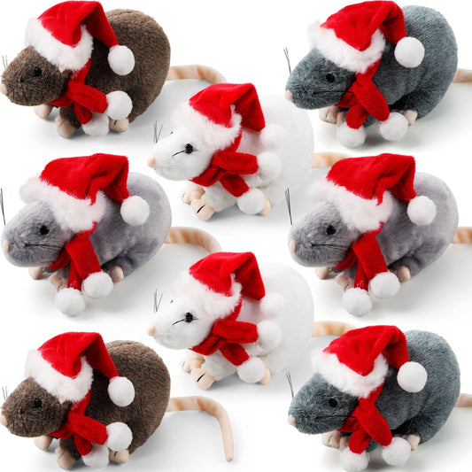Honoson Christmas rat plush with hat and scarf in light gray for festive gifting