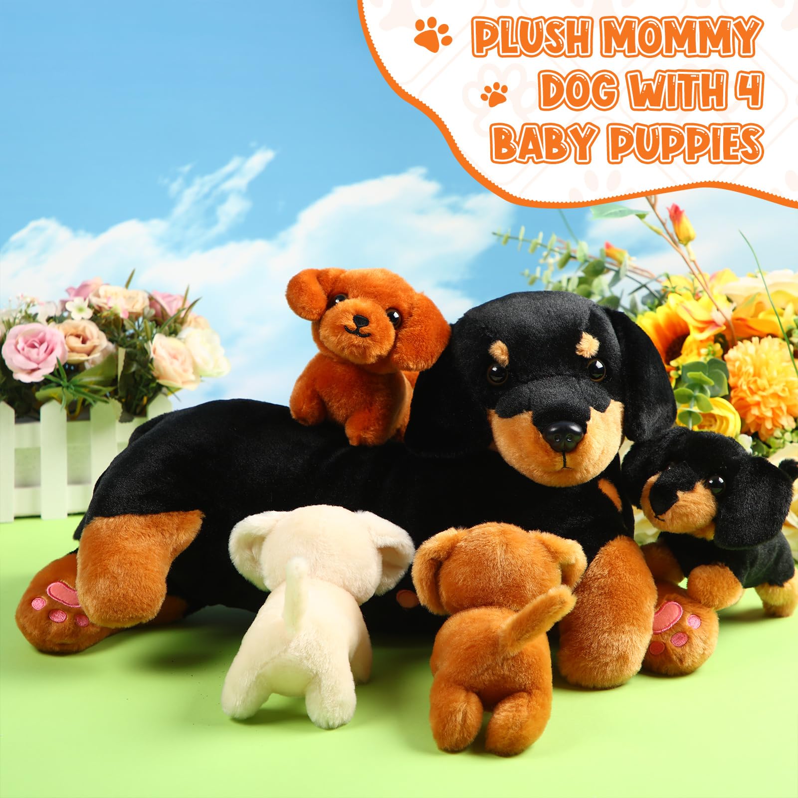 Honoson puppy plush 4 enhances imaginative play and nursery scenes.