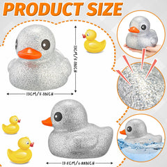 Honoson glitter duck silver side view, sparkly centerpiece for bath or pool.
